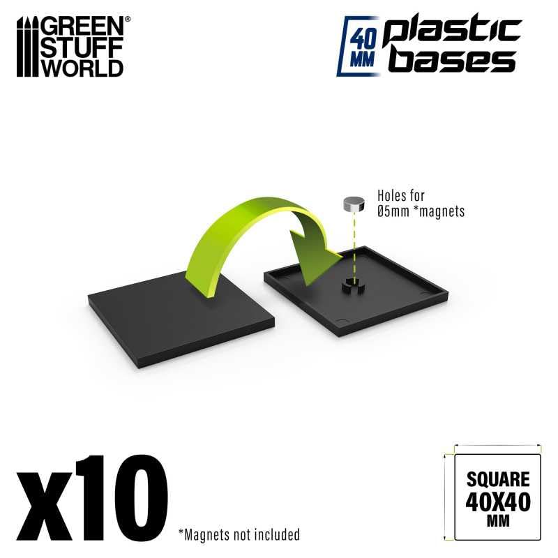 Green Stuff World 40mm Square Plastic Bases - Black 9832