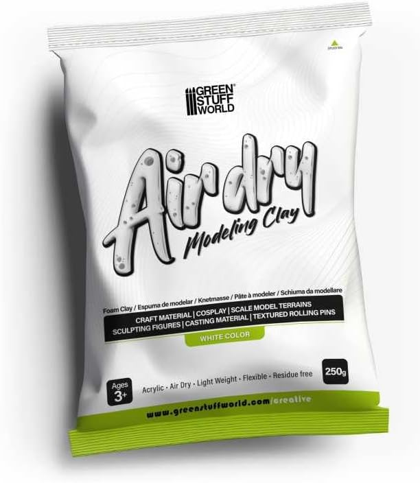 Green Stuff World Air Dry Foam Clay 250gr. - White for Cosplay, Crafting, and Modeling
