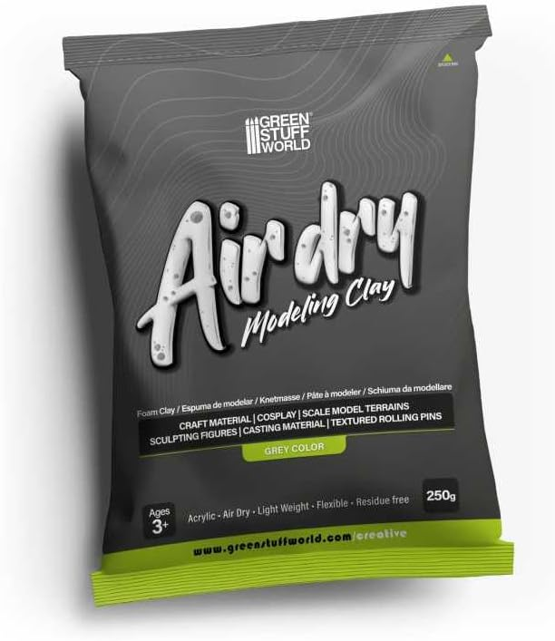 Green Stuff World Air Dry Foam Clay 250gr. - Grey for Cosplay, Crafting, and Modeling 5395