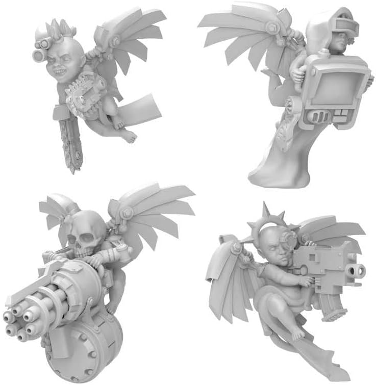 Green Stuff World Cyber Cherubs Servitors for 40K, 4-Piece Resin Miniatures Set, Compatible with Multiple Games 13499