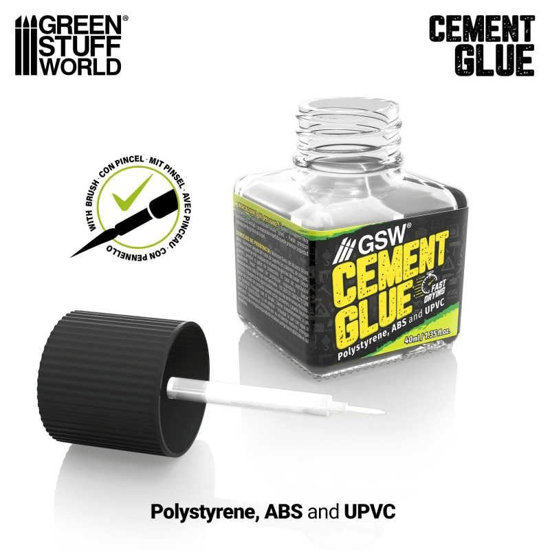 Green Stuff World Cement Glue for Plastic Models, 40ml with 2 Fine Applicator Brushes 5139 - Cobbco