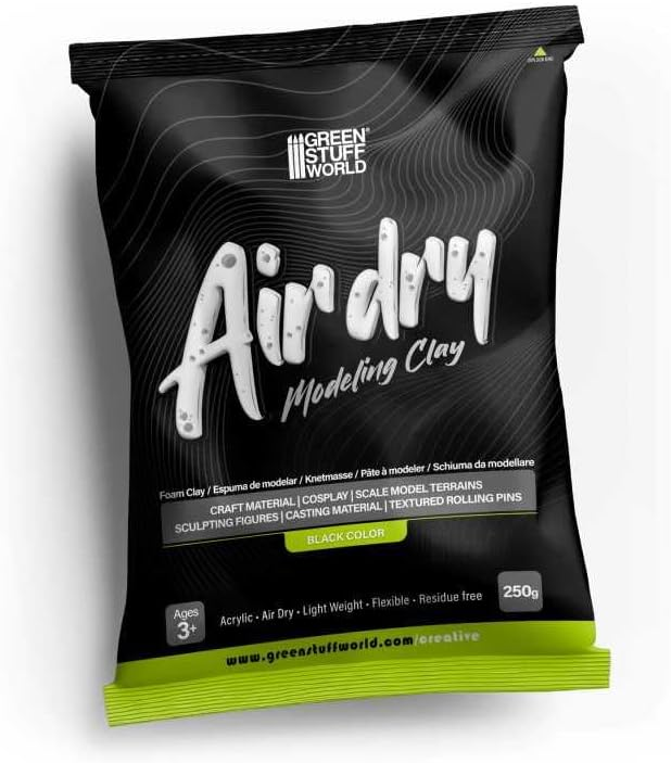 Green Stuff World Air Dry Foam Clay 250gr. - Black for Cosplay, Crafting, and Modeling 5716