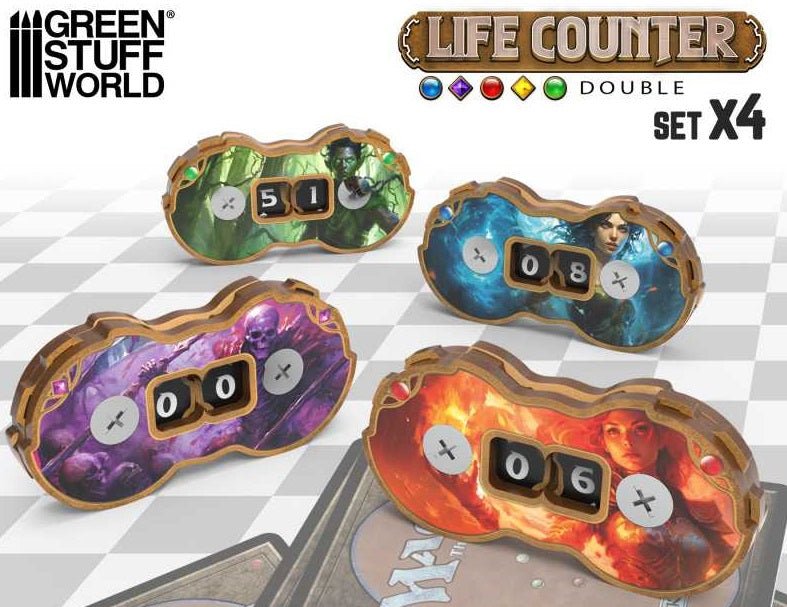 Green Stuff World Double Life Counters for Trading Card Games - MTG (Set x4) - Cobbco