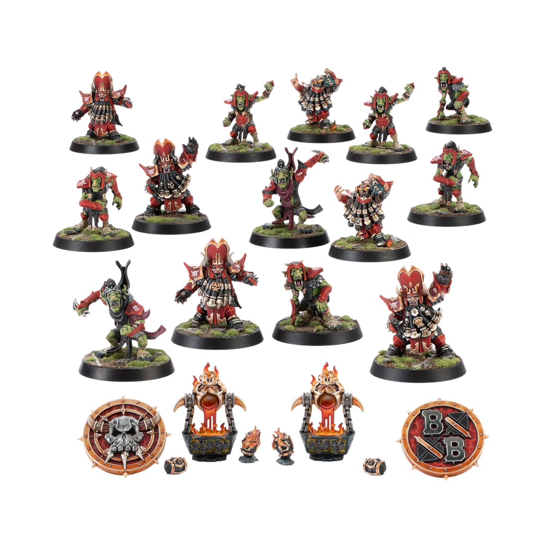 Chaos Dwarf Blood Bowl Team: The Zharr-Naggrund Ziggurats (Unpainted) (Assembled)