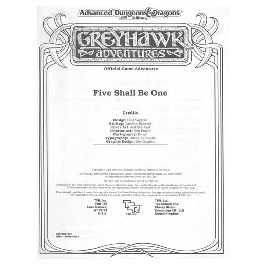 Five Shall Be One (Advanced Dungeons & Dragons/2nd Edition : Greyhawk Adventures, Wgs1 Adventure, No. 9317) (1991)