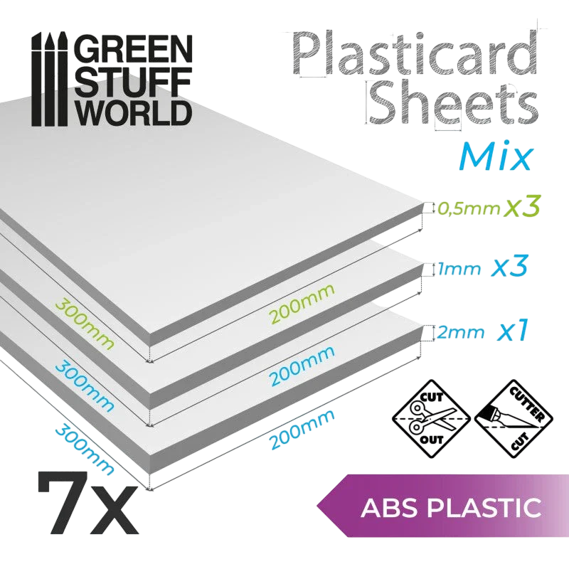 Green Stuff World – ABS Plasticard A4 - 7 sheets Variety pack 9110