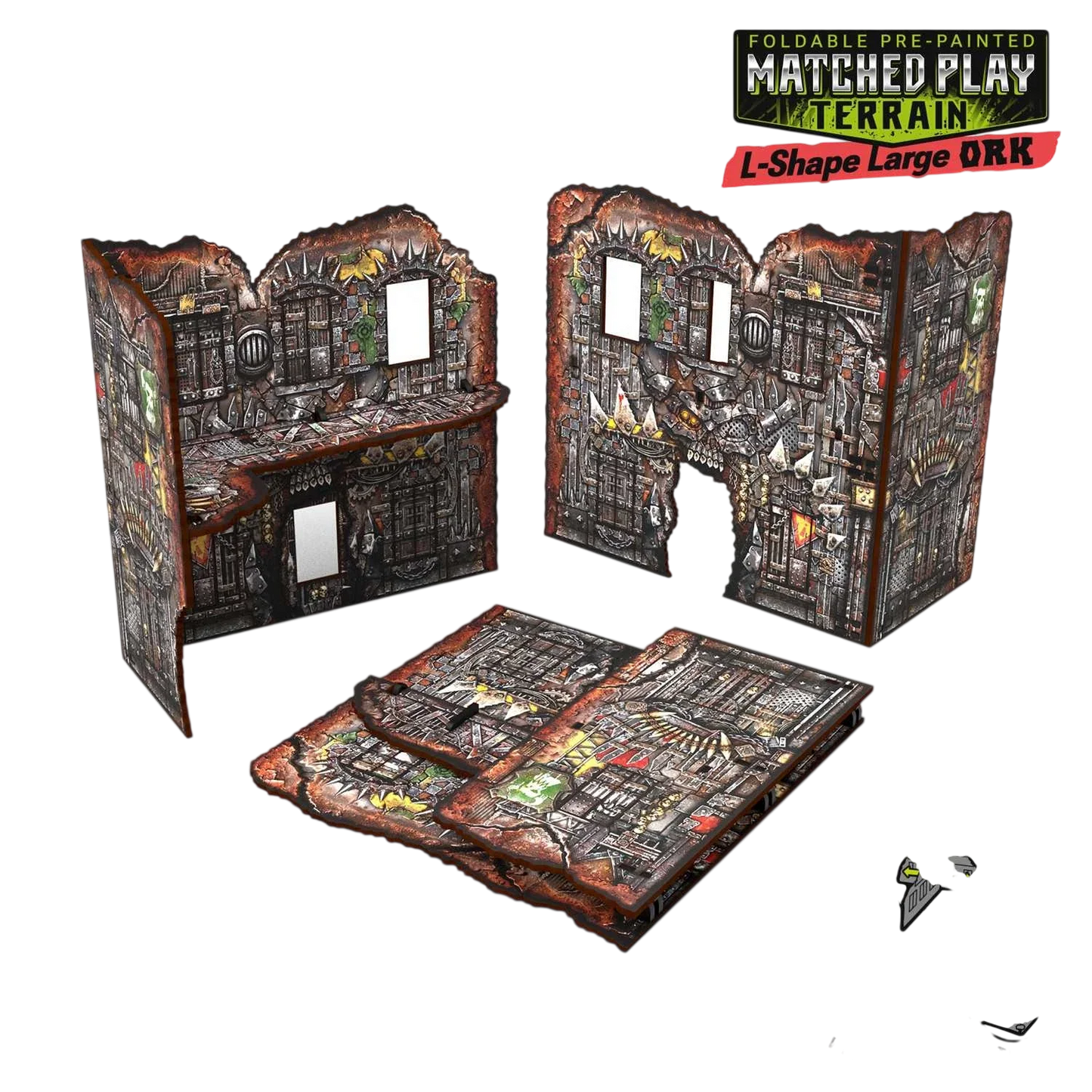 Green Stuff World Matched Play Pre-Painted Foldable Large L-shaped Ruin - Orks - Wargmaing