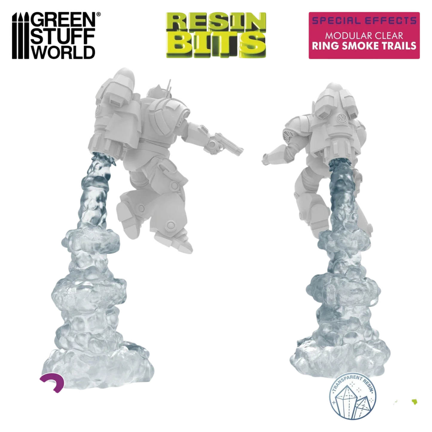 Green Stuff World Modular Clear Ring Smoke Trails for Jump Packs 1:48 - Wargaming