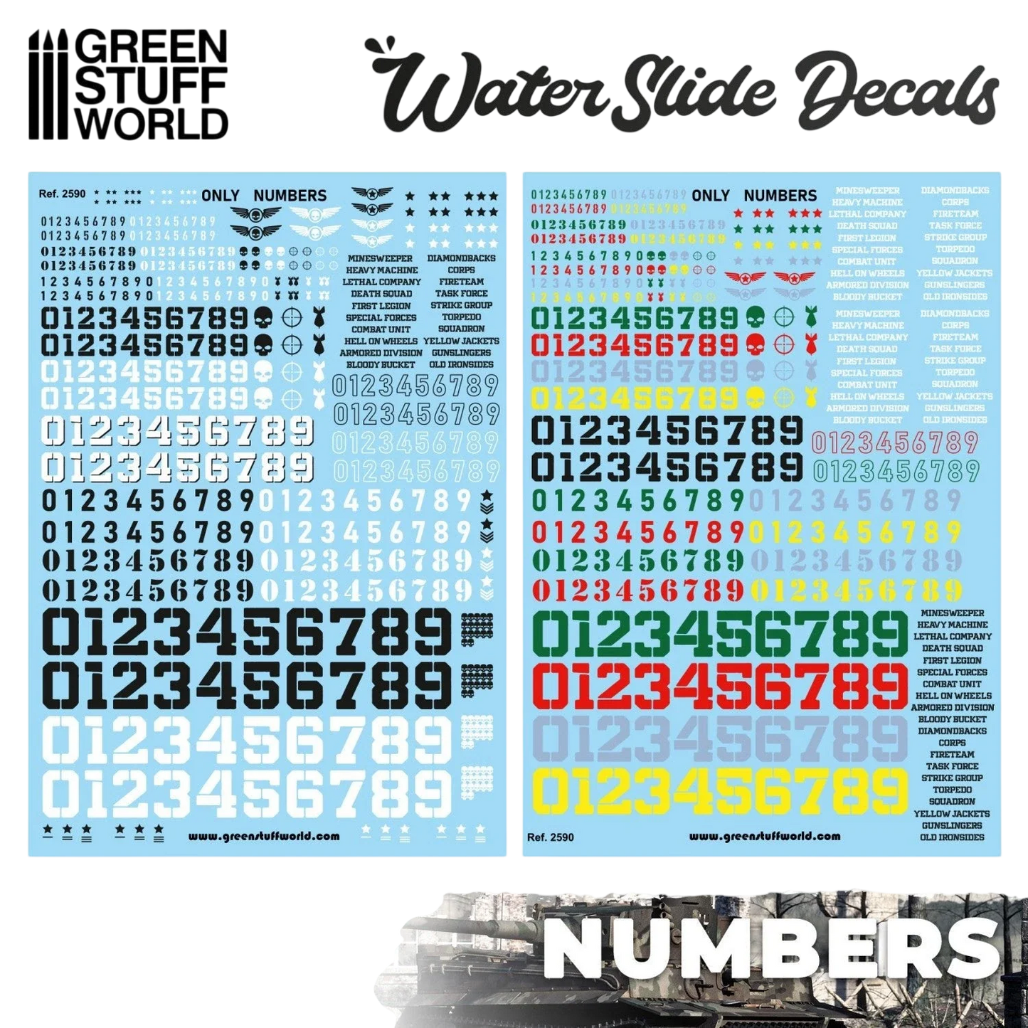 Green Stuff World Waterslide Decals - Only Numbers - Wargaming and Modeling