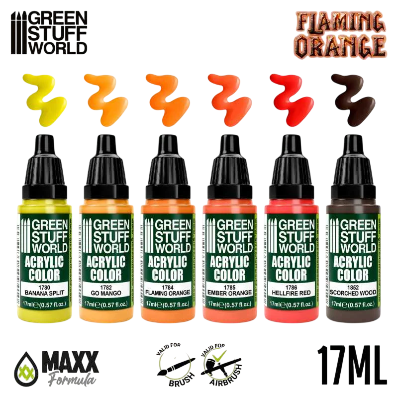 Green Stuff World for Models and Miniatures Paint Set – Paint Set - Flaming Orange 10134