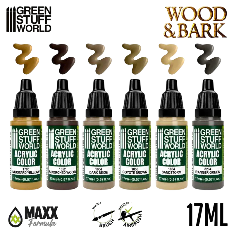 Green Stuff World for Models and Miniatures Paint Set – Wood & Bark 11745