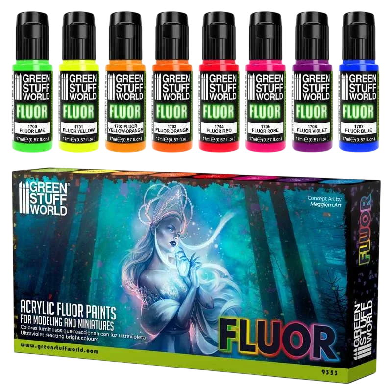 Green Stuff World for Models and Miniatures Set of 8 Fluor Paints 9353