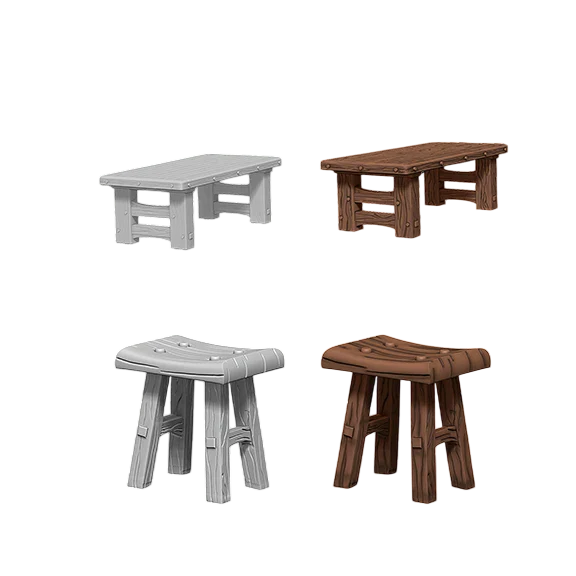 Wooden Table & Stools (Custom Painted)