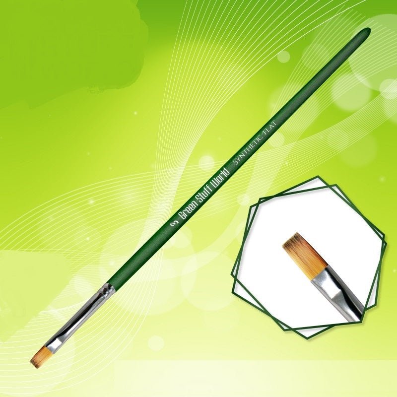 Green Stuff World Green Series Flat Synthetic Brush - Size 3 for Miniatures 2457 - Cobbco