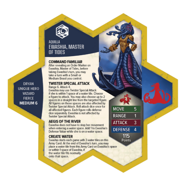 Ewashia, Master of Tides Unpainted Miniature's Army Card From Heroscape Age of Annihilation Battle Box: Battle for the Wellspring on Wargame Trader