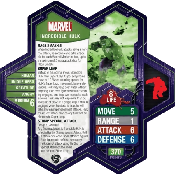 Incredible Hulk Prepainted Miniature's Army Card From Heroscape Marvel: The Conflict Begins on Wargame Trader