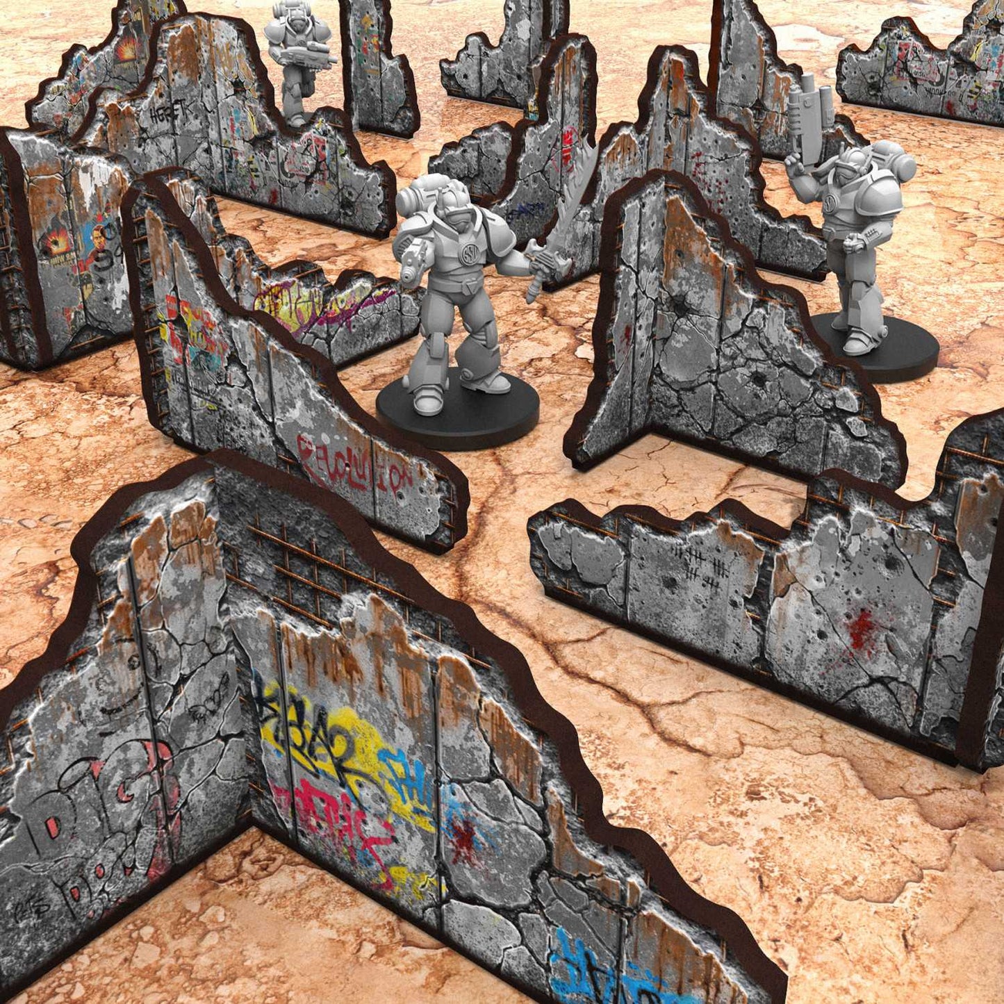 Green Stuff World Pre-painted ruined concrete walls - Terrain - Wargaming