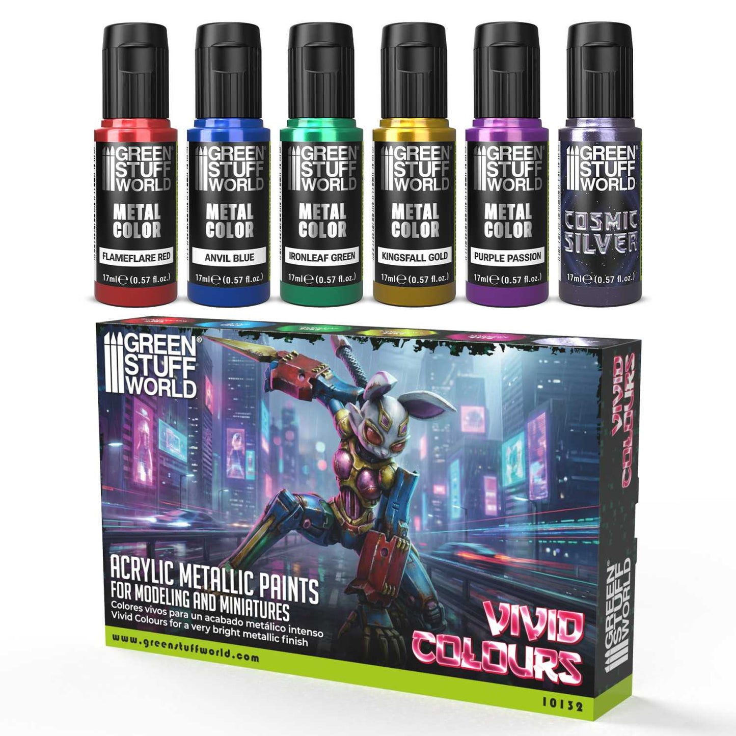Green Stuff World Vivid Metallic Paints Set for Modeling and Wargaming