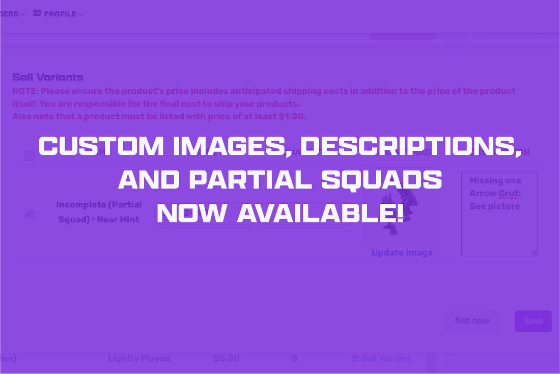CUSTOM IMAGES, DESCRIPTIONS, AND PARTIAL SQUADS NOW AVAILABLE!