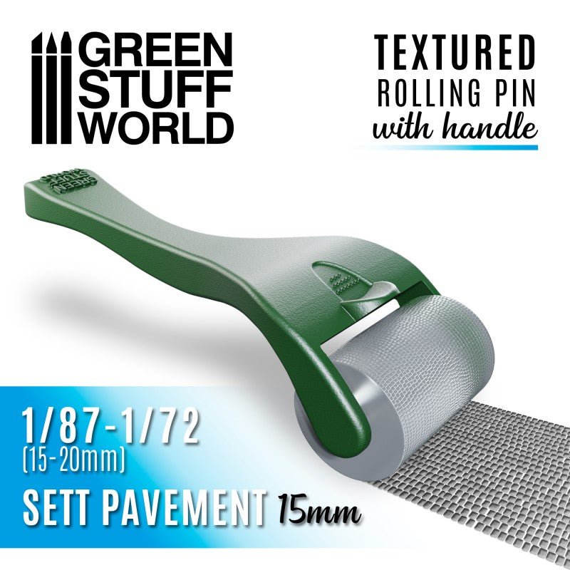 Green Stuff World - Rolling pin with Handle - Sett Pavement 15mm 10494 - Cobbco