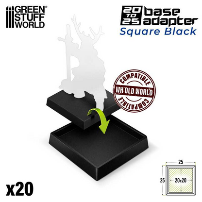 Green Stuff World 20mm to 25mm Adapter Plastic Square Bases - Black 11436