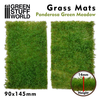 Green Stuff World Grass Mat Cutouts - Ponderosa Green Meadow 10338 - Cobbco