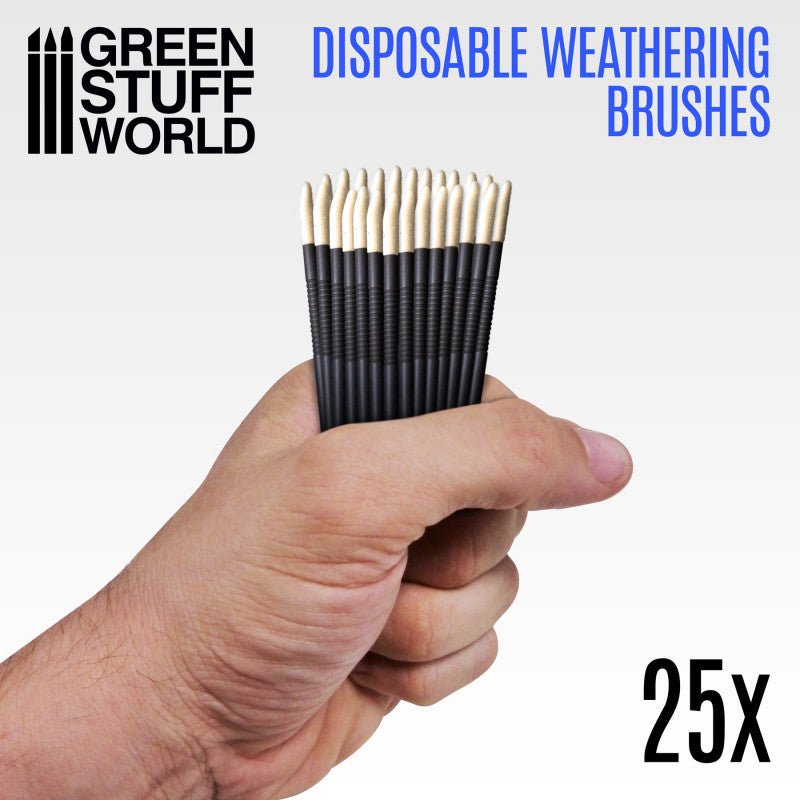 Green Stuff World 25 Disposable Weathering Brushes for Miniatures 2420 - Cobbco