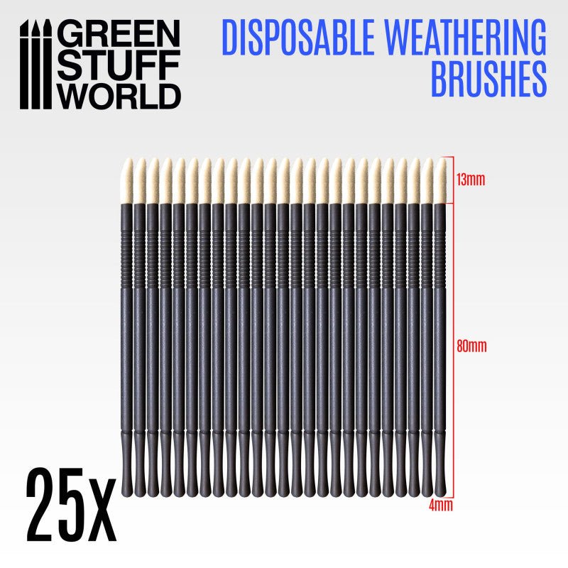 Green Stuff World 25 Disposable Weathering Brushes for Miniatures 2420 - Cobbco