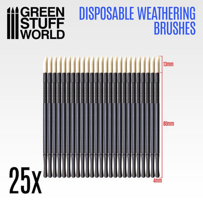 Green Stuff World 25 Disposable Weathering Brushes for Miniatures 2420 - Cobbco