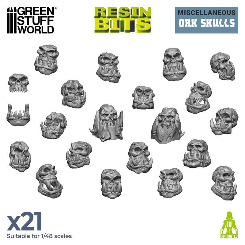 Green Stuff World for Models and Miniatures 21 Resin Ork Skulls 1387