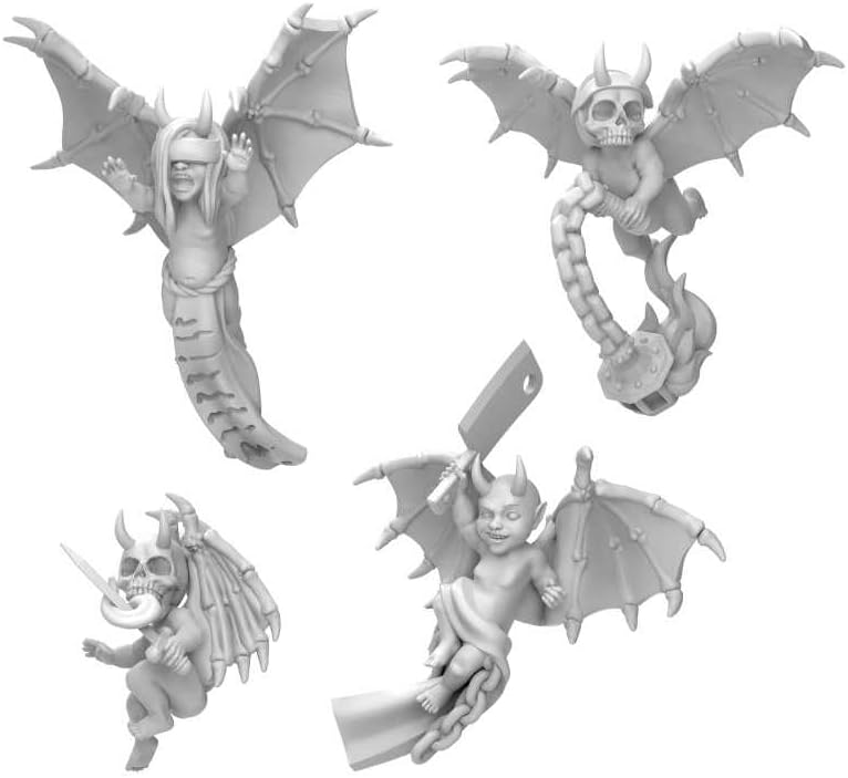 Green Stuff World Evil Imp Cherubs Miniatures for 40K, 3D Printed Resin Bits, Set of 4 Demonic with Weapons 12347
