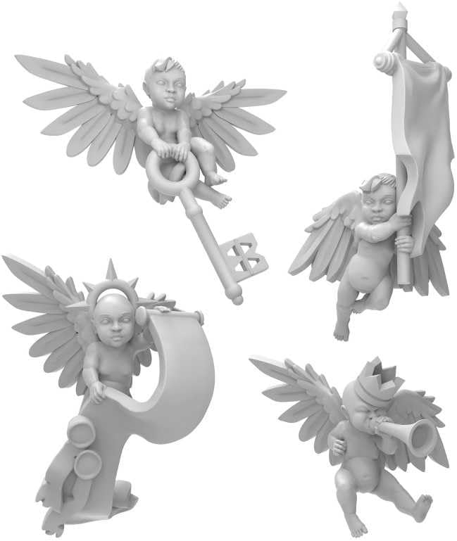 Green Stuff World Angel Cherubs with Keys, Scrolls, Banners in 40k Style 12346
