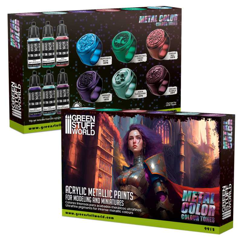 Green Stuff World Colour Metallics Paint Set 6 x 17ml - 9912