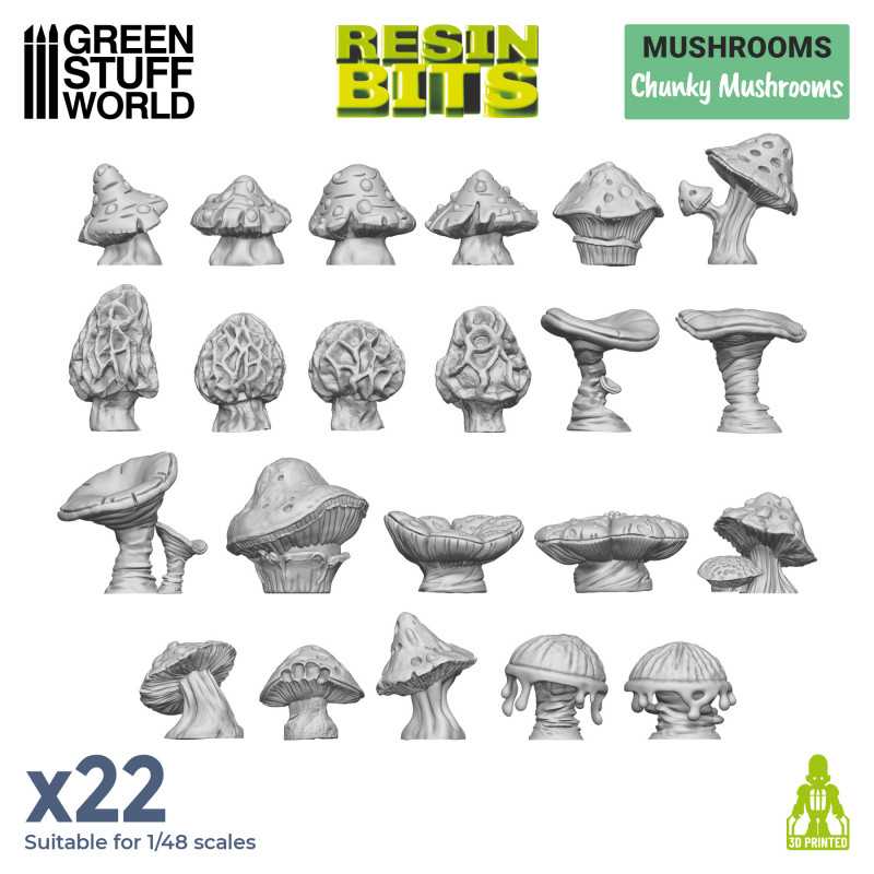 Green Stuff World for Models & Miniatures 3D Printed Set - Chunky Mushrooms 11621