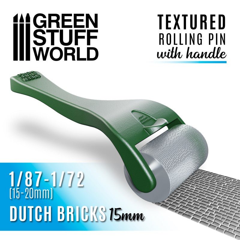 Green Stuff World - Rolling pin with Handle - Dutch Bricks 15mm 10488 - Cobbco