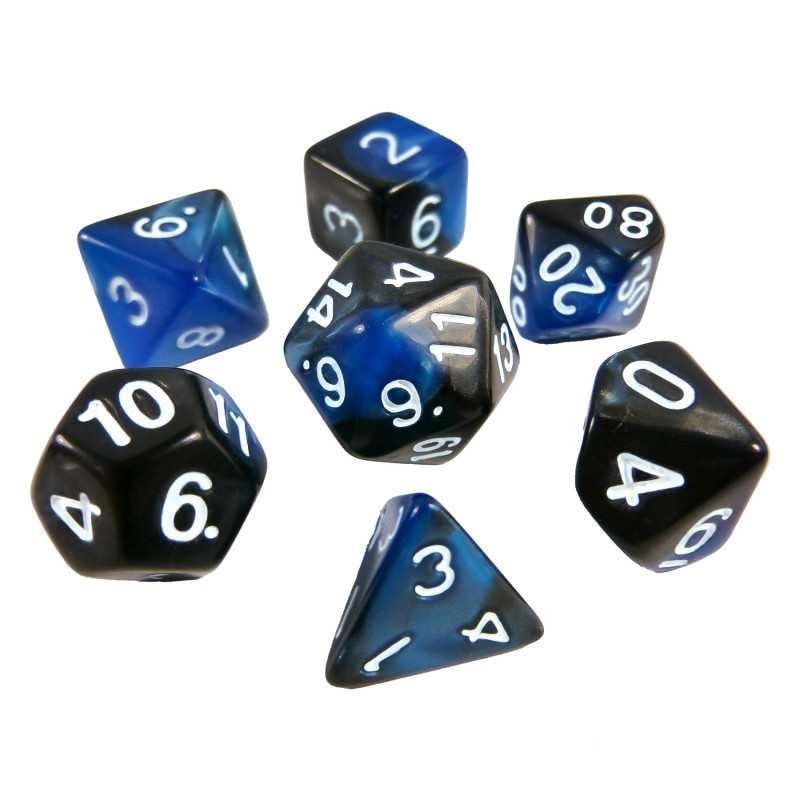 Green Stuff World 7 Piece 16mm Dice Set - Blue Swirl Mix RPG 16mm Marmol Blue 2683 - Cobbco