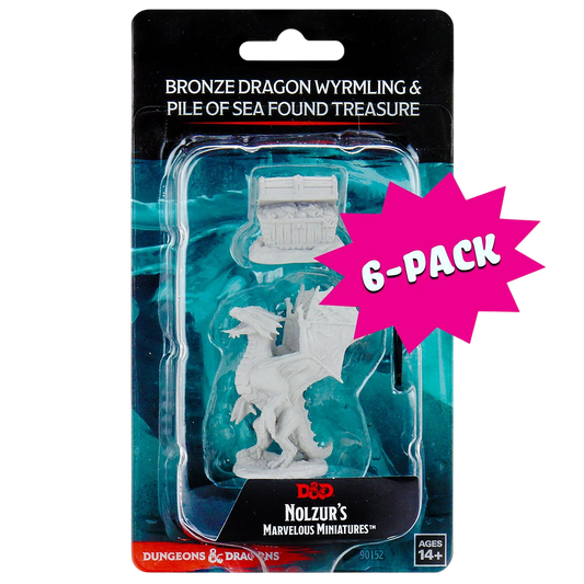 Bronze Dragon Wyrmling & Pile of Sea found Treasure (Bundle of 6) (Custom Painted)
