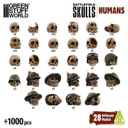 Green Stuff World 1000x Battlefield Resin Skulls 1:48-1:35 Wargaming and Modeling