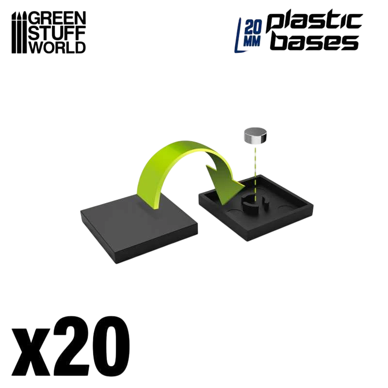 Green Stuff World 20mm Square Plastic Bases - Black 9830