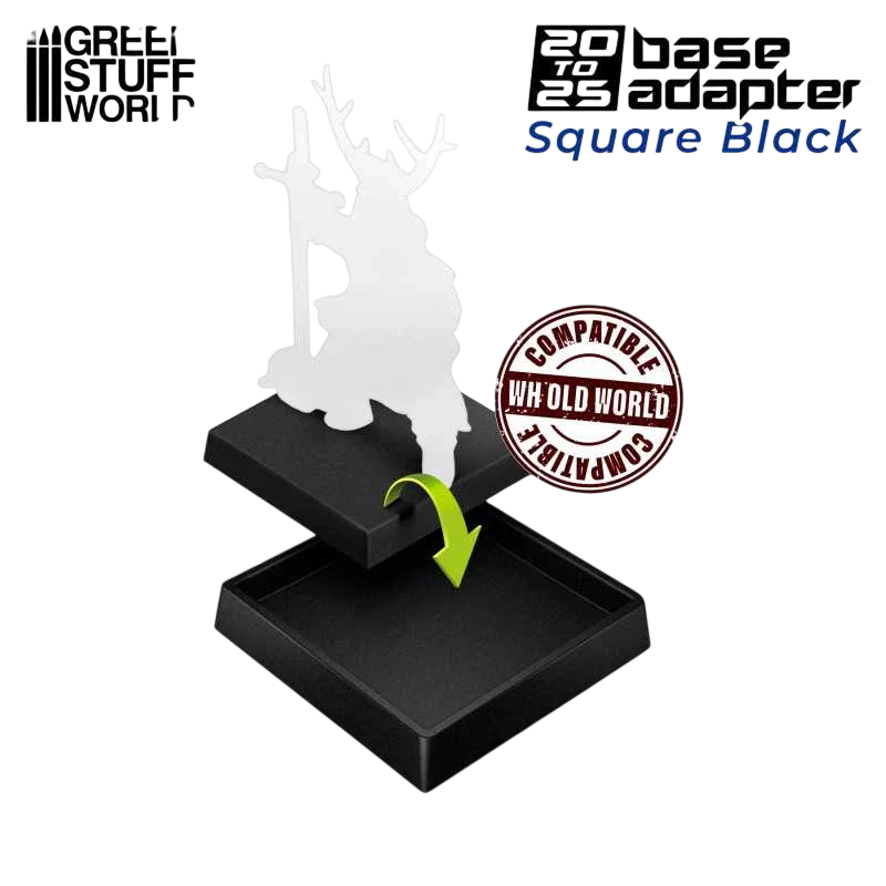 Green Stuff World 20mm to 25mm Adapter Plastic Square Bases - Black 11436