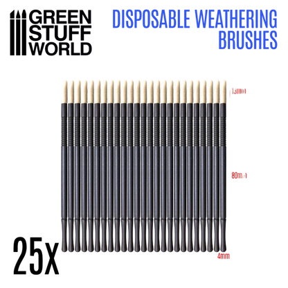 Green Stuff World 25 Disposable Weathering Brushes for Miniatures 2420