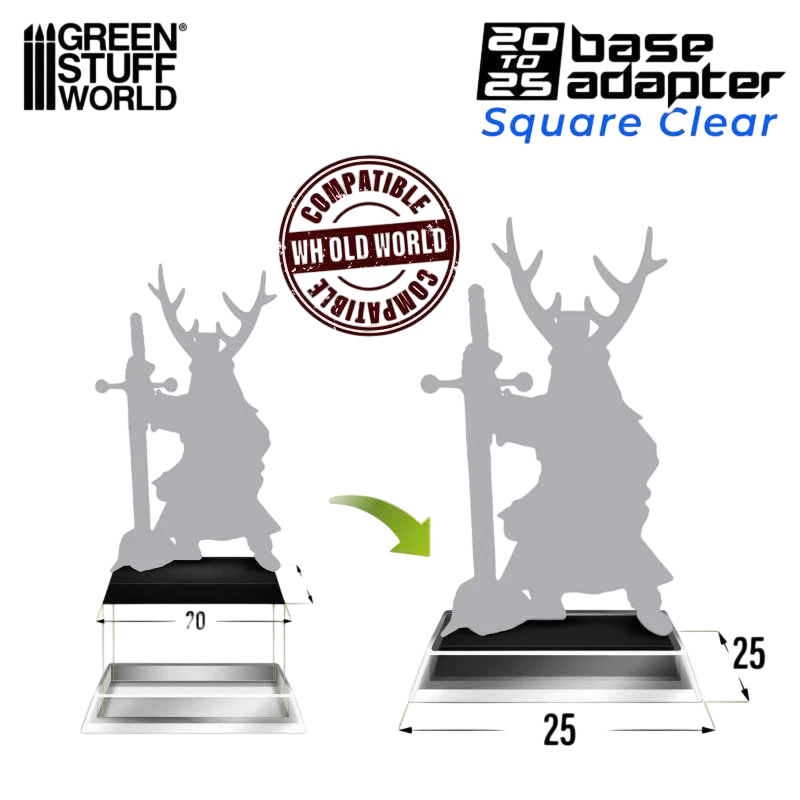 Green Stuff World 25mm Square Plastic Base Hollow - Clear - 20mm to 25mm Adapters 11431
