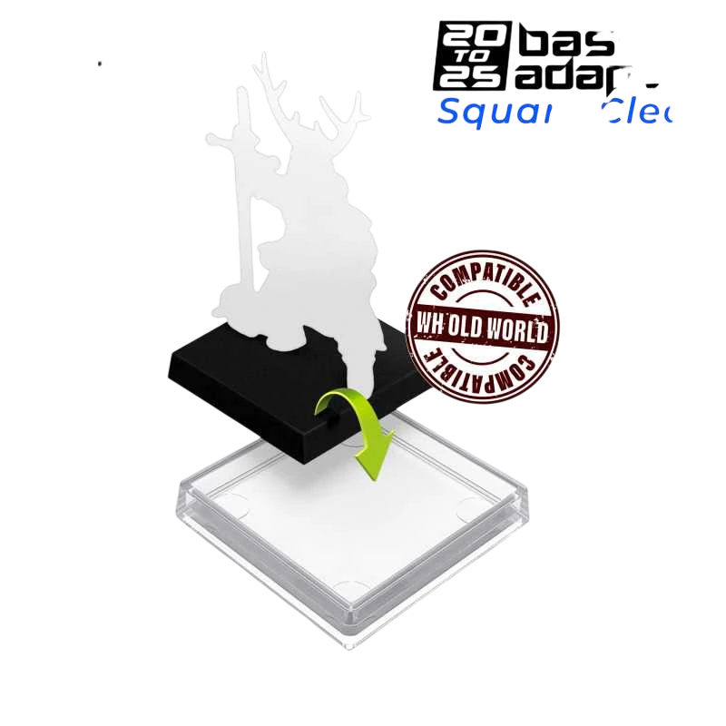 Green Stuff World 25mm Square Plastic Base Hollow - Clear - 20mm to 25mm Adapters 11431