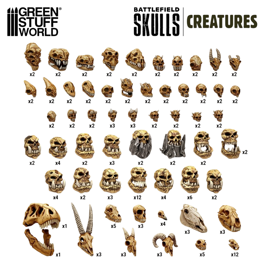 Green Stuff World 300x Battlefield Creature Skulls 1:48-1:35 - Wargaming and Basing