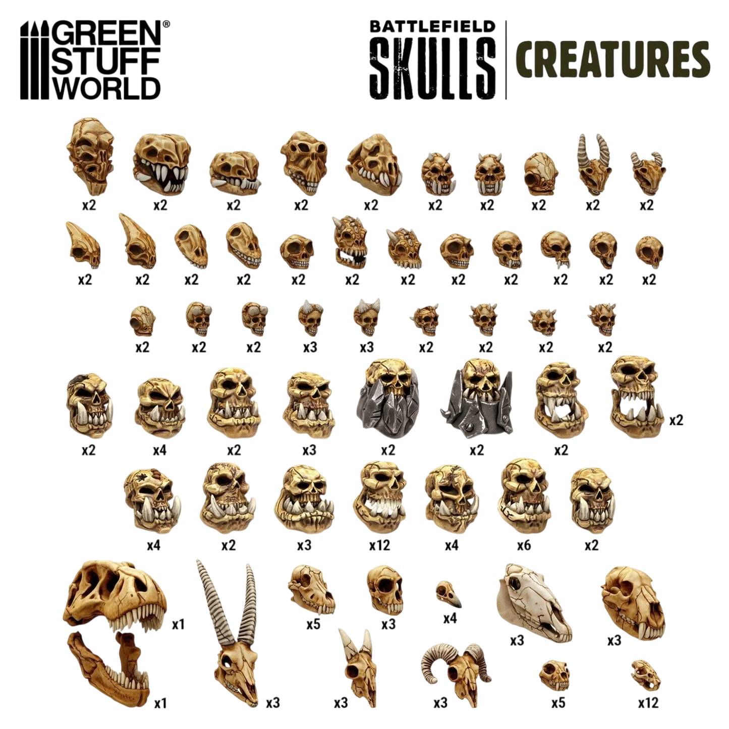 Green Stuff World 300x Battlefield Creature Skulls 1:48-1:35 - Wargaming and Basing