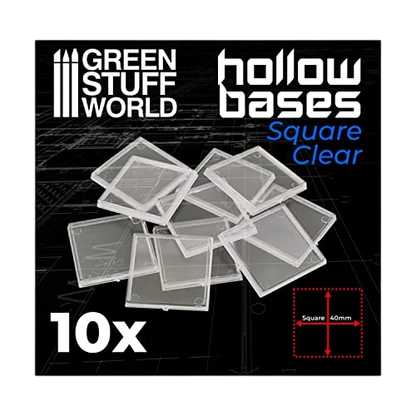 Green Stuff World 40mm Square Plastic Base Hollow - Clear 11462