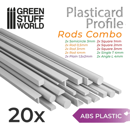 Green Stuff World ABS Plasticard - Profile - 20x Rods Variety Pack 9200