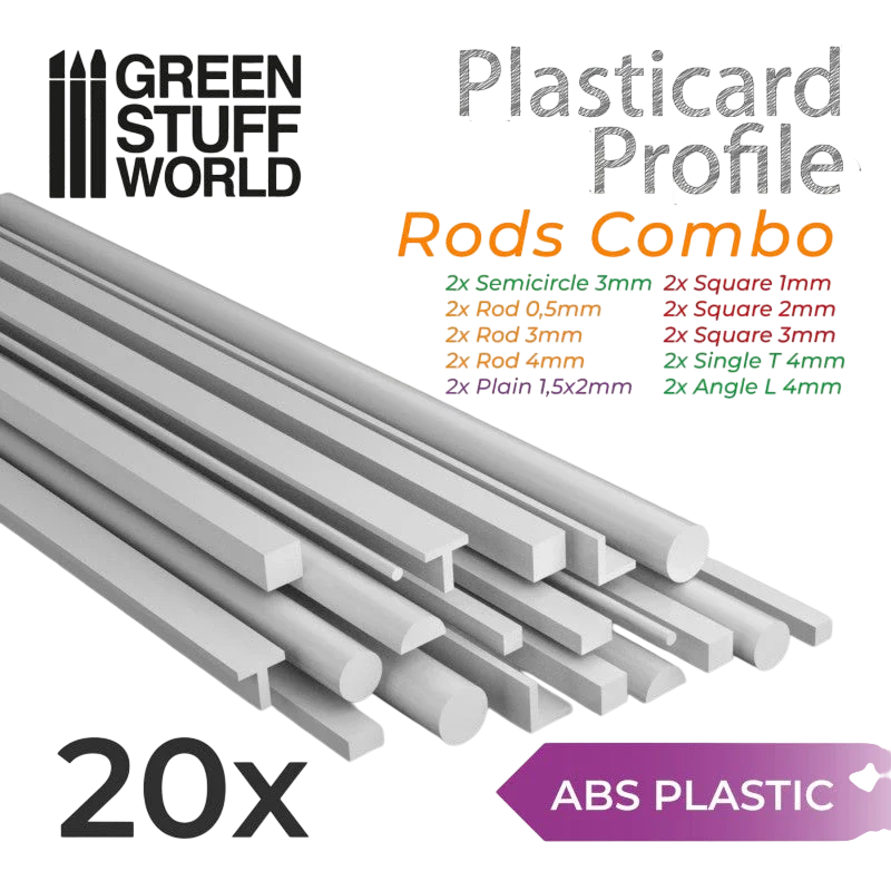 Green Stuff World ABS Plasticard - Profile - 20x Rods Variety Pack 9200