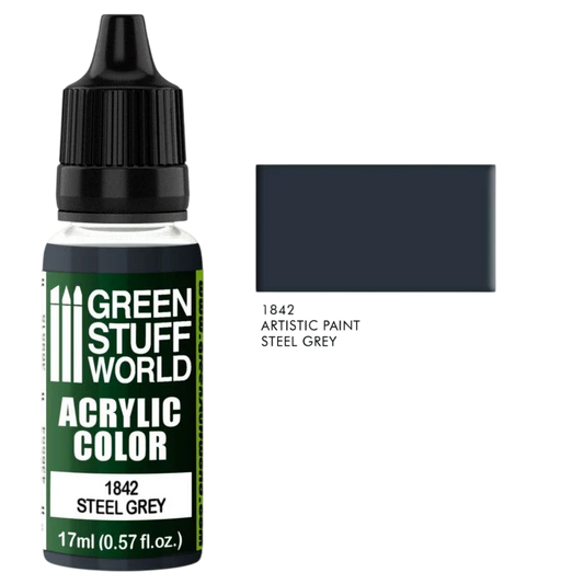 Green Stuff World – Acrylic Color Paint Steel Grey 1842 for Models and Miniatures