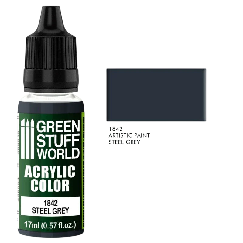 Green Stuff World – Acrylic Color Paint Steel Grey 1842 for Models and Miniatures